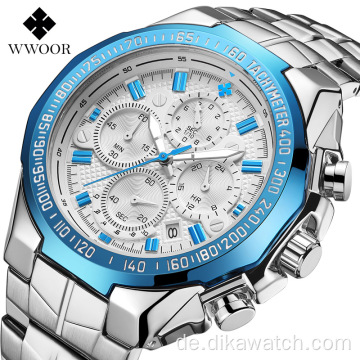 WWOOR Marke Uhren Männer Luxus Sport Chronograph Uhr Mann Mode Voller Stahl Quarz Armbanduhr Relogio Masculino